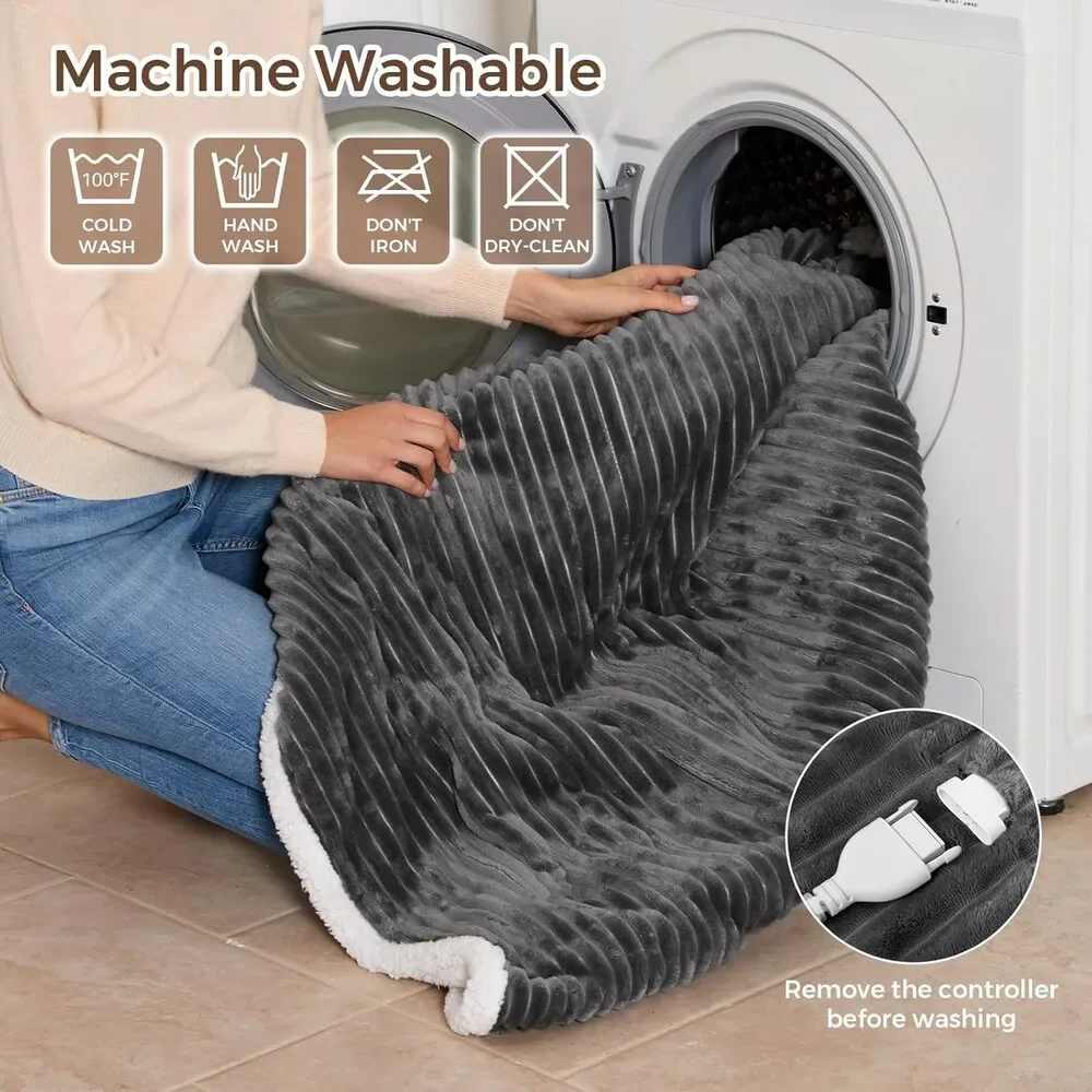 NWT FIGERM Flannel & Sherpa Wearable Heated Electric Blanket (40x70